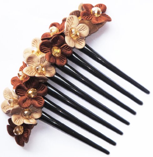 Side Comb Hair accessories French twist hair comb Decorate Daisy Flowers made from fabric handcraft. (Brown Two Tone)