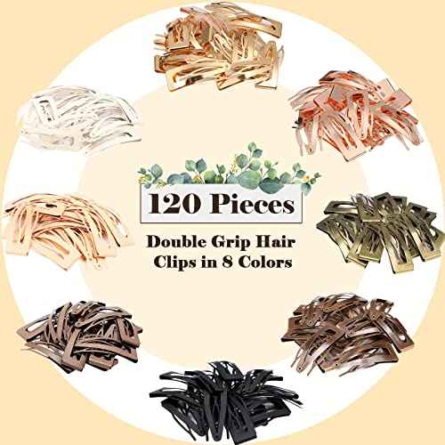 120 Snap Hair Clips - Double Grip Metal Barrettes with Plastic Box, 8 Colors for Women's Hair Styling and Salon Use