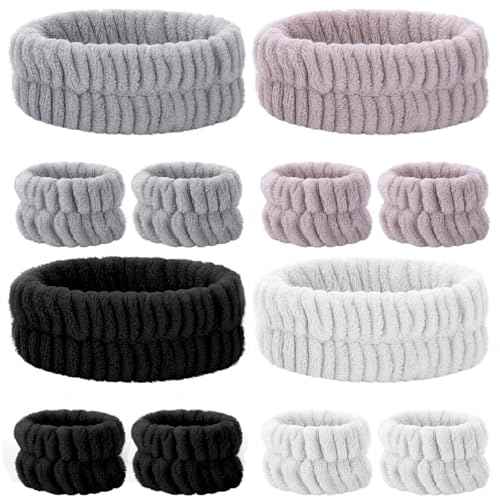 obeoby Spa Headband for Washing Face, 12 Pcs Makeup Headband and Wristband Set for Skincare Makeup Bath Stocking Stuffers for Women Girls
