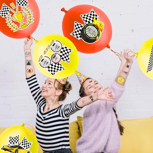 72 PCS Checkered Party Favors ? 48 Pre-Cut Temporary Tattoos & 24 Checkered Punch Balloons Themed Birthday Party Decorations Supplies Favors Gifts Goodie Bag Fillers Classroom Rewards for Boys Girls