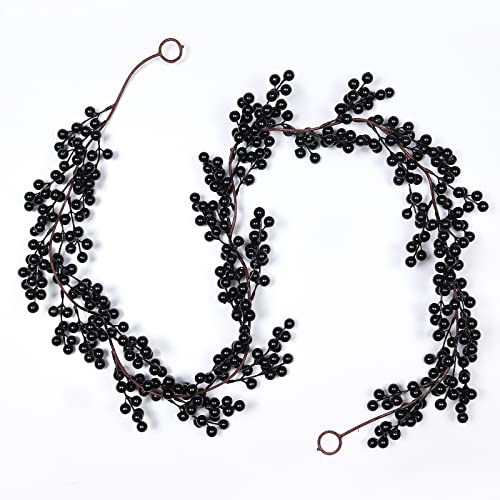 RECUTMS Artificial Berry Garland 6.4FT Black Berry Garland for Christmas Tree Mantel Artificial Christmas Berry Garland Christmas Decorations Indoor Home Decor Table(Black Fruit)