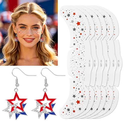 4th of July Face Tattoos & Star Earrings Set