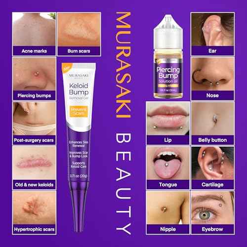 Piercing & Keloid Bump Solution Oil & Gel Kit, Piercing Aftercare Treatment Piercing Bump Solution Aftercare Oil (30 mL) + Keloid Bump Removal Gel (20 g) (0.71 oz (20g))