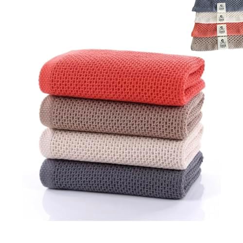 4-Pack Natural Cotton Face Wash Cloths Rags, Waffle Towels & Shaving Towel Sets, Soft and Absorbent Hand Towel Washcloths, 12inch x 12inch (4 Pack Mixed)