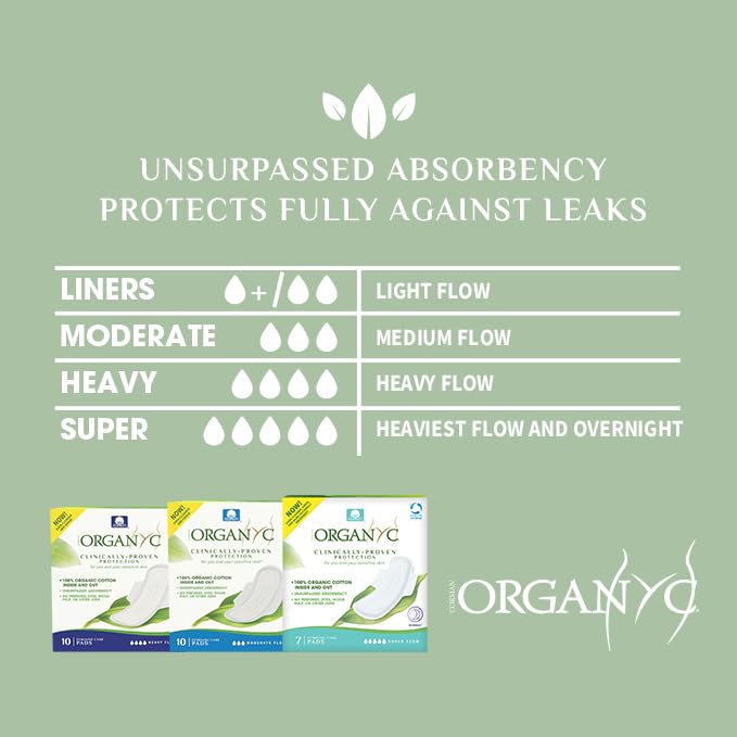 Organyc Organic Cotton Overnight Pads, Heavy Flow, 28 Count