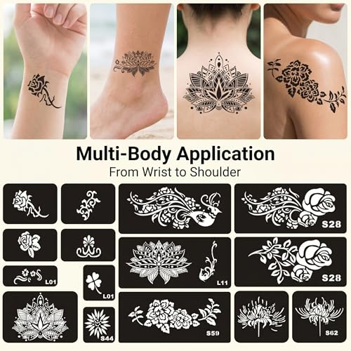 Henna Tattoo Stencil Kit, 6 Sheets 100+ Patterns