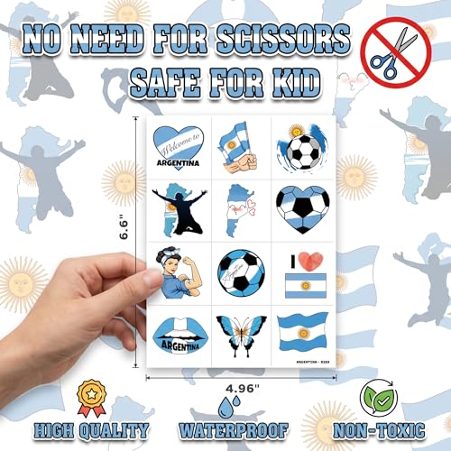 96-Piece Argentina Soccer Temporary Tattoos for Kids
