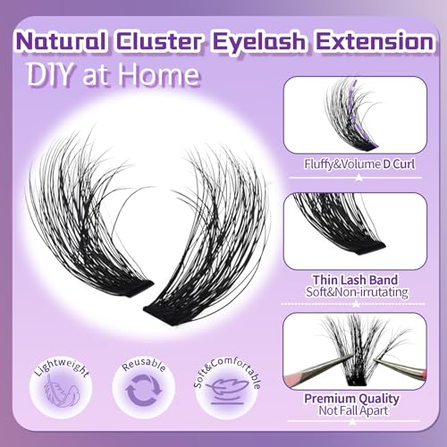 Lash Clusters 14-16mm Cluster Lashes Eyelash Extension 100D Thick Volume Eyelash Clusters 240 pcs D Curly Individual Lashes Wispy Lash Extension Supplement Pack DIY at Home by Anforlin