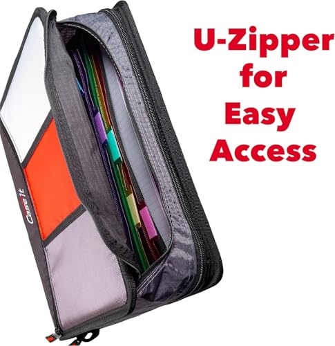 Case-it The Mighty Zip Tab Zipper Binder - 3 Inch O-Rings - 5 Color Tab Expanding File Folder - Multiple Pockets - 600 Sheet Capacity - Comes with Shoulder Strap - Jet Black D-156-N-C