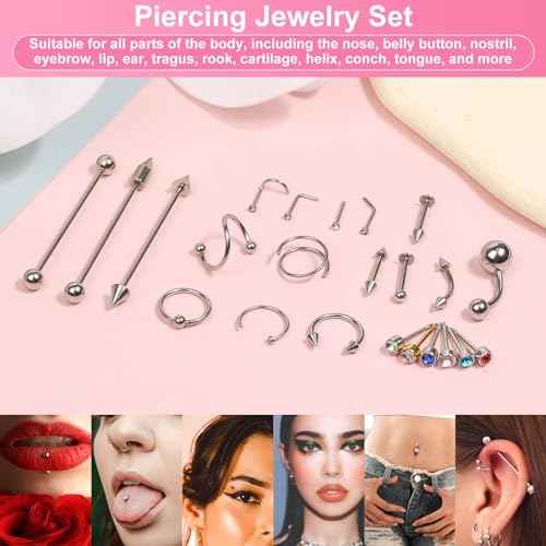 164PCS Body Septum Piercing Kit with 14G/16G/18G/20G Piercing Needles Piercing Jewelry and Tools for Ear Nose Belly Button Nipple Lip Cartilage Eyebrow Tongue Navel Piercing Kit for All Piercings