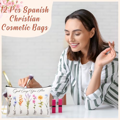 12 Pcs Christian Gifts for Women Christian Makeup Bags Bulk Christmas Group Gifts for Women Religious Bulk God Says You Are Cosmetic Bags with Inspirational Bible Verse(Elegant Style)