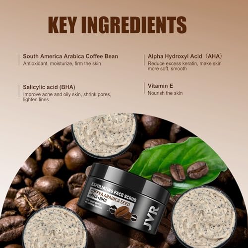 JVR Men's Face Scrub with Coffee, AHA & BHA - 4.23 oz