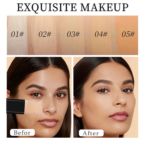 Foundation Stick, 2 in 1 Dual-Ended Long-Lasting Concealer Korean Foundation Contour Stick, Waterproof Contouring foundation with Brush, Full Coverage Matte Finish for Face Makeup(02#NATURAL)