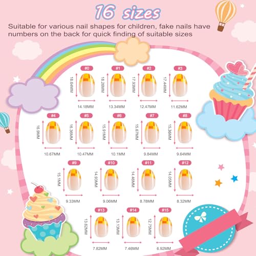 Jsiallye 96pcs Press On Nails Set for Kids - Cute French Tips