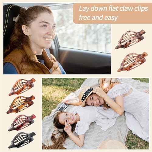 6 Packs Flat Claw Clips for Women, French Tortoise Shell Flat Hair Clip, Matte Hair Claws Clip for Thin Thick Hair, Lay Down Claws Clips, Durable Strong Hold Hair Clip, Christmas Gifts