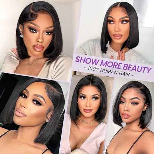 Glueless Wigs Human Hair Pre Plucked Pre Cut Straight Bob Wigs for Black Women 5x5 HD Lace Closure Wigs Human Hair with Elastic Band for Beginners Ready to Go Glueless Bob Wig 16 Inch