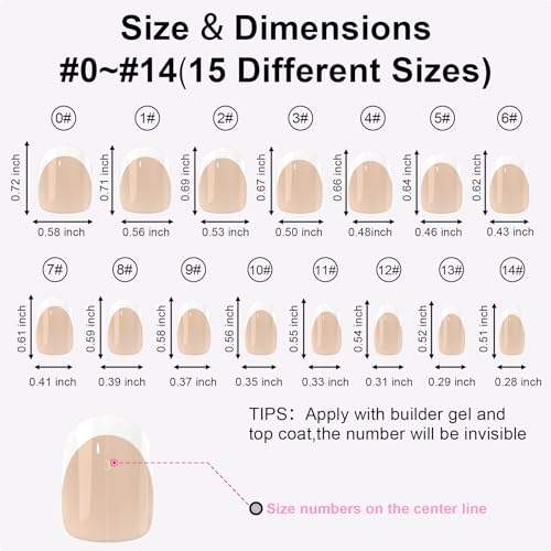 Anyos 300Pcs French Tip Press-On Nails, Short Oval Fake Nails 15 Sizes