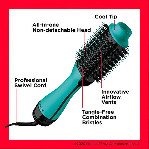 REVLON One-Step Volumizer Original 1.0 Hair Dryer and Hot Air Brush, Teal