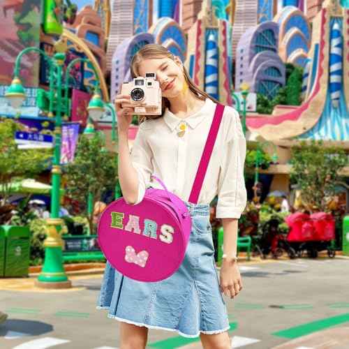 Heaband Holder Organizer, Large Round Tiara Tote Storage Box, Headband Ears Display Storage Box with Shoulder Straps (Rosy Red)