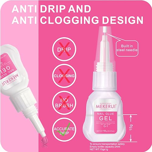 Mekerui(2 sets) New Upgrade Super Strong Nail Glue Gel and Quickly Glue Remover Set Press ons,G1 Long-lasting 30+ Days Without UV Light,R1 Dropper-type Easily Remove, Salon Professional