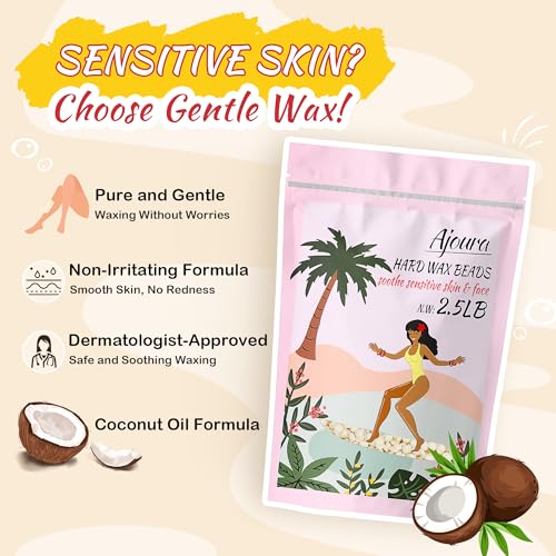 Ajoura 2.5 lb Wax Beads for Hair Removal - Premium Hard Wax for Coarse Hair, Ideal for Brazilian Bikini, Legs, Face, Underarms, Arms, Chest, Back - Sensitive Skin for Efficient Home & Salon Waxing