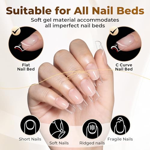 UNA GELLA Medium Square French Nail Tips Sharp Variation 504PCS Pre-Etched