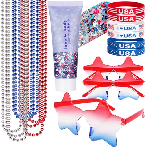Go Ho 4th of July Patriotic Body Glitter Gel & Accessories Set - Rubber Bracelets Included