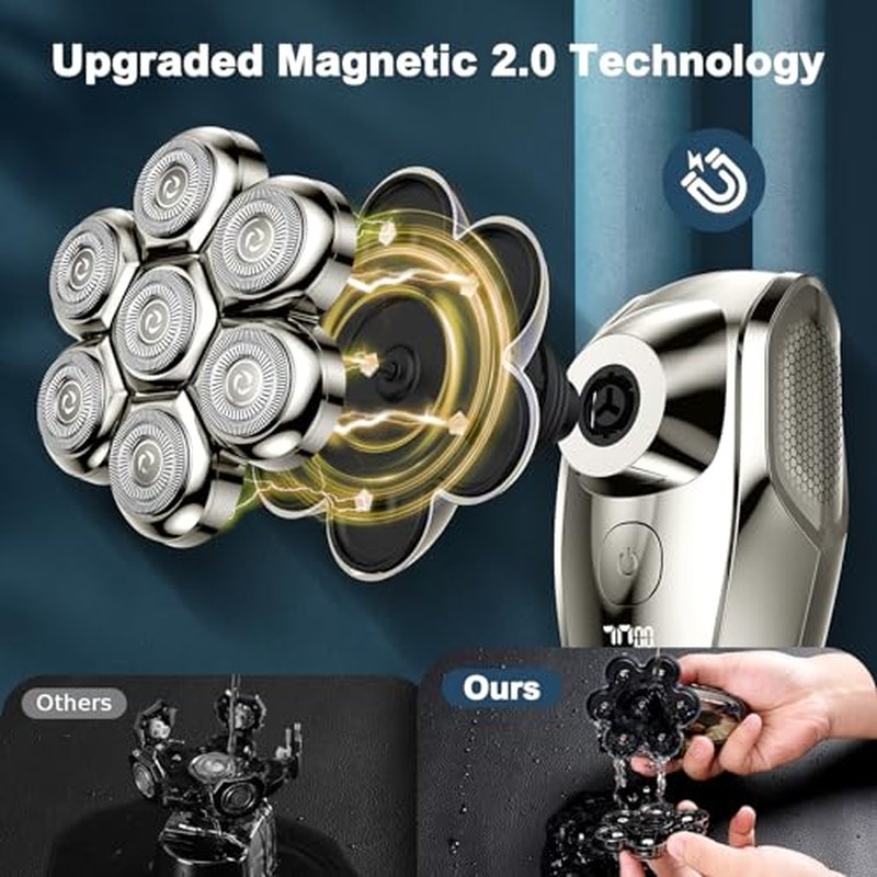 7D Head Shavers for Bald Men, Upgrade 5 in 1 Waterproof Electric Razor Men's Grooming Kit, Detachable Wet/Dry Anti-Pinch Head Shavers for Bald Men, LED Display Type-C Charge Head Shaver