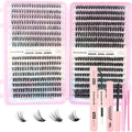 DAODER Lash Clusters Kit 640Pcs Wispy Fluff Eyelashes 9-13mm D Curl