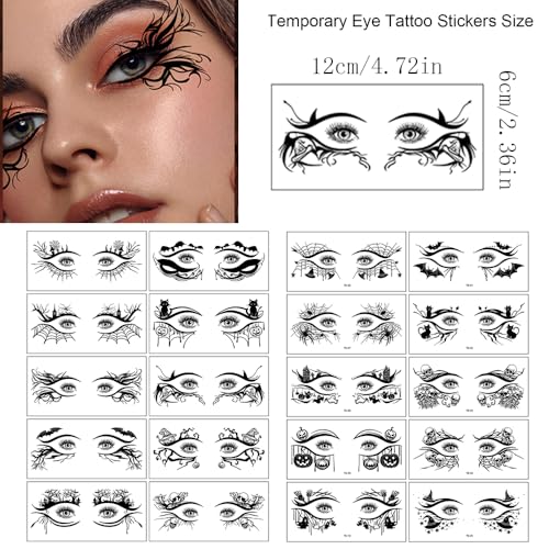 20 Pairs Halloween Eye Tattoo Stickers - Eyeliner Decals
