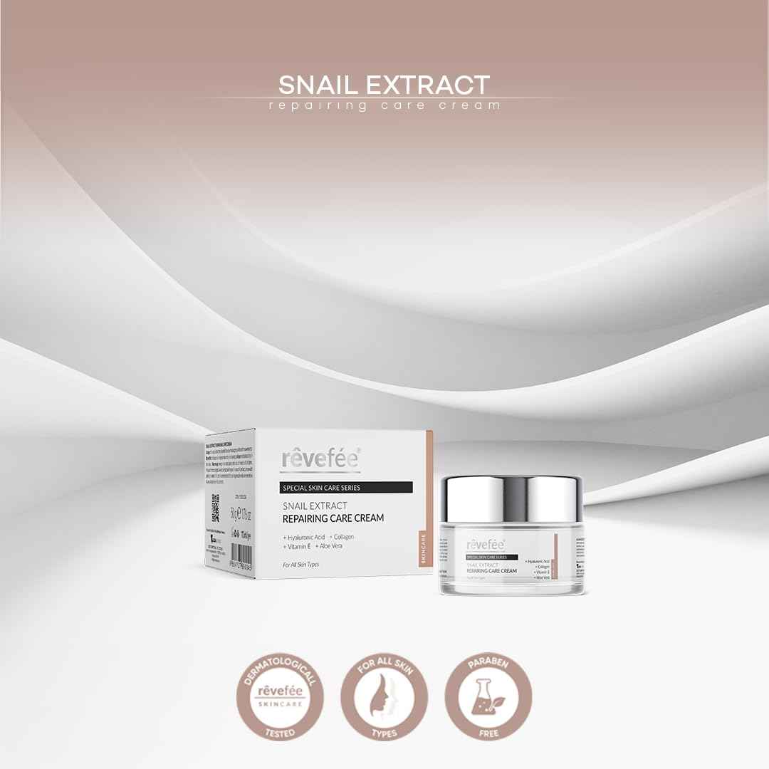 Snail Extract, Hyaluronic Acid, Collagen, Vitamin E, Aloe Vera, Snail Mucin Repairing Face Cream for All Skin Types. Revitalizing, Moisturizing and Hydrating Facial Moisturizer, Soft & Glowy Skin.