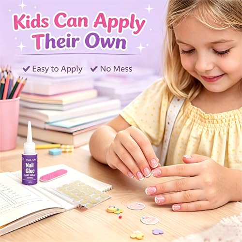 24pcs Kids Press on Nails with 3D Rhinestones - Non-Toxic Fashion Kit