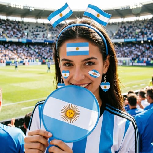 Argentina Flag Folding Hand Fans - 3 Pack, 8.2" Fabric Fans