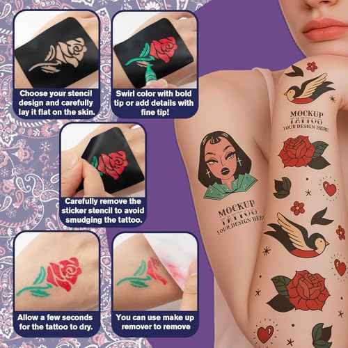 K KERNOWO Temporary Tattoo Markers for Skin - Henna Body Tattoo Kit Dual-End Visible Capacity Tattoo Pen for Girls & Adults, Body Painting Kit Teen Girl Gifts Trendy Stuff, Cool Birthday Gift for Teen