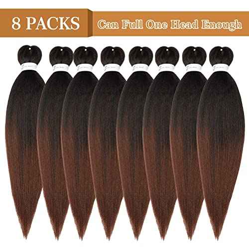 Ubeleco Pre Stretched Braiding Hair,14 Inch 8 Packs Ombre Braiding Hair Pre Stretched, Professional Yaki Synthetic Hot Water Setting, Easy To Install Hair for Braiding(14in,1B/30)