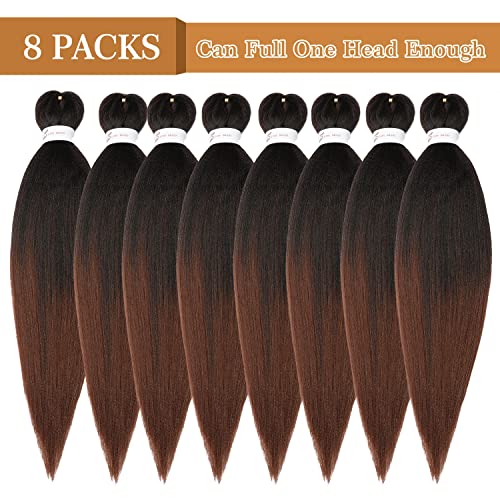 Braiding Hair Pre Stretched 24 Inch 8 Packs Ombre Professional Soft Yaki Texture, Itch Free, Hot Water Setting Extensions for Braids (24in,1B/30)