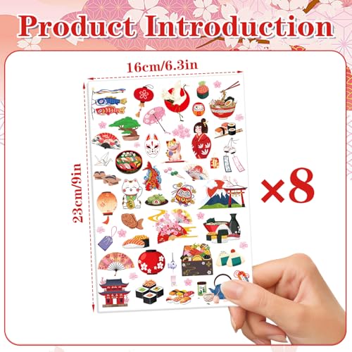 Gameza Japanese Hibachi Temporary Tattoos - 200+ Hibachi Birthday Party Decorations Japanese Paper Fans Lanterns Tattoo Stickers Gifts, Asian Chinese Baby Shower Wedding Birthday Supplies Prizes