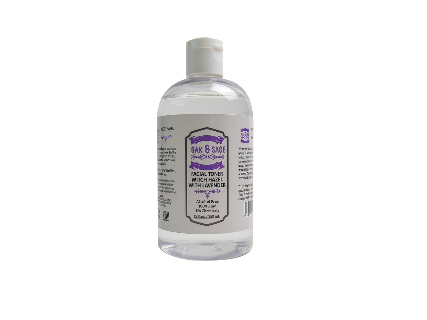 Oak & Sage Homeopathic Facial Toner Witch Hazel with Lavender - Unscented - 12oz Astringent, 100% Pure, No Alcohol, No Additives