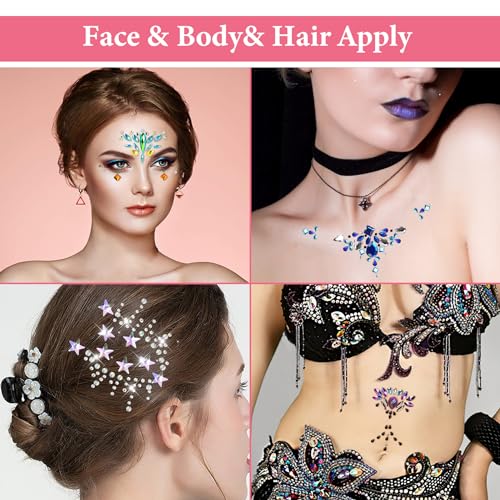 Face Jewels Stick On Rhinestones - 12 Festival Gem Sets