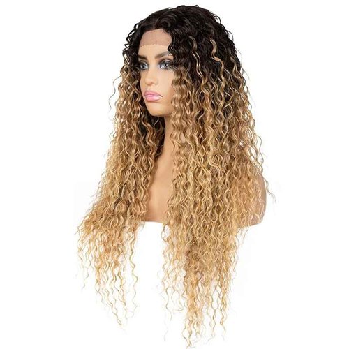 Black Textures Synthetic Lace Front Wig, Long Wavy Hair, 31 Inches (1B/27)