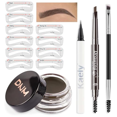 Eyebrow Stencil Kit with Pencil, Pomade & Eyeliner - 10 Stencils