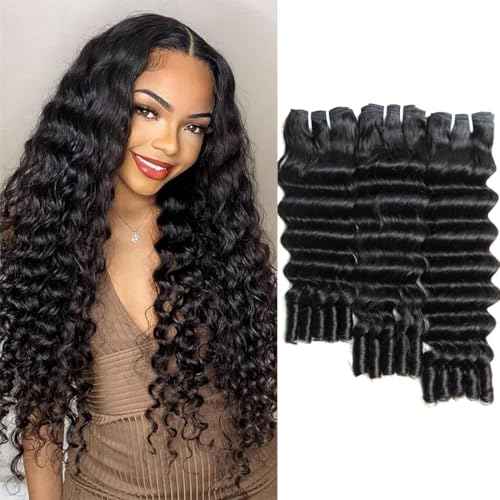 SWEETGIRL Deep Wave Human Hair Bundles Burmese Curly Bundles Human Hair Quick Weave with Spiral End Sew in Hair Extensions 18 20 22 Inches Natural Color