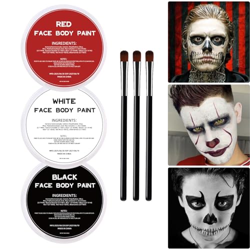White Black Red Oil Face Paint Set with 3 Brushes