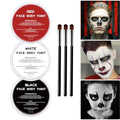 White Black Red Oil Face Paint Set with 3 Brushes
