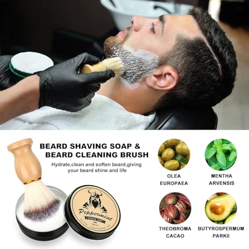Beard Kit Gifts for Men, Father's Day Birthday Gifts for Men Dad Him, Grooming & Trimming Tool Complete Set, Beard Care Kit with 2 Beard Growth Oil/Balm/Brush/Comb/Shaving Soap/Cup&Storage Bag