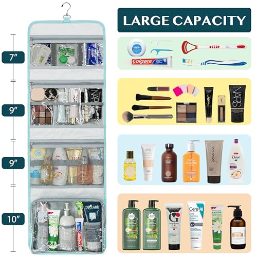 PAVILIA Travel Hanging Toiletry Bag for Women Men, Large Capacity Makeup Bag Kit, Waterproof Cosmetic Storage Organizer Case for Bathroom Shower