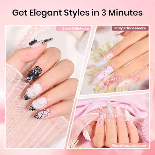 Beetles Nail Foil Glue Gel 2Pcs 15ml with 20 Pcs Lace Flower Butterfly Stickers Transfer White Black Lace Nail Foil Set, LED Lamp Soak Off DIY Manicure Gifts for Women