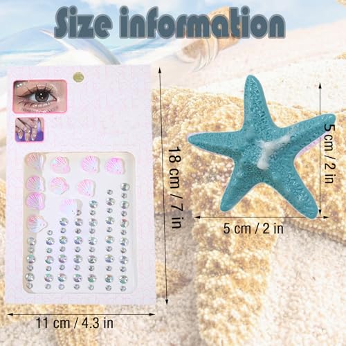 Mermaid Tattoo Stickers & Starfish Hair Clips Set - 19 Pcs