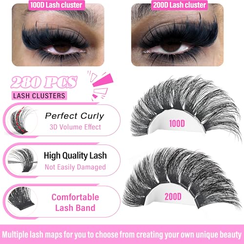 Volume Lash Clusters 280Pcs 12-25mm DIY Lash Extensions