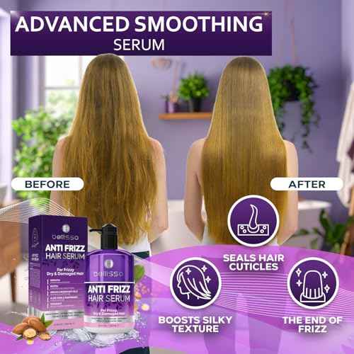 BELLISSO Anti Frizz Hair Serum for Frizzy and Damaged Hair - Humidity Treatment Control - Styling and Smoothing Products for Women and Men - 8.45 Fl Oz